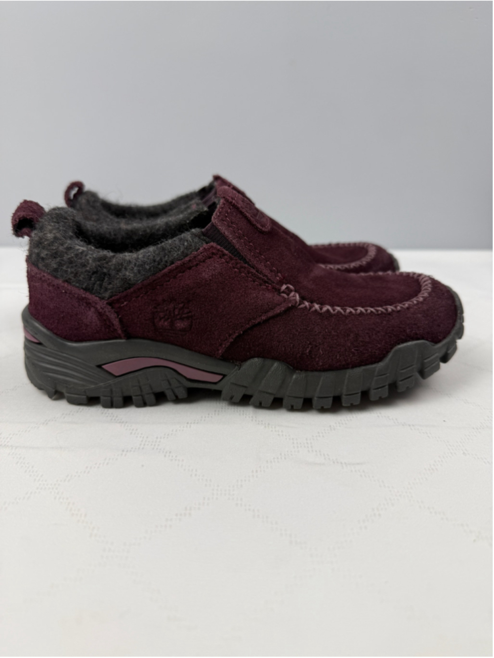 Timberland Smartwool Kids Burgundy Suede Slip-On Fall Shoes Size 13